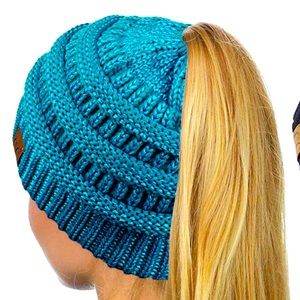 COPY - C.C BeanieTail Soft Stretch Cable Knit Messy High Bun Ponytail Beanie Hat